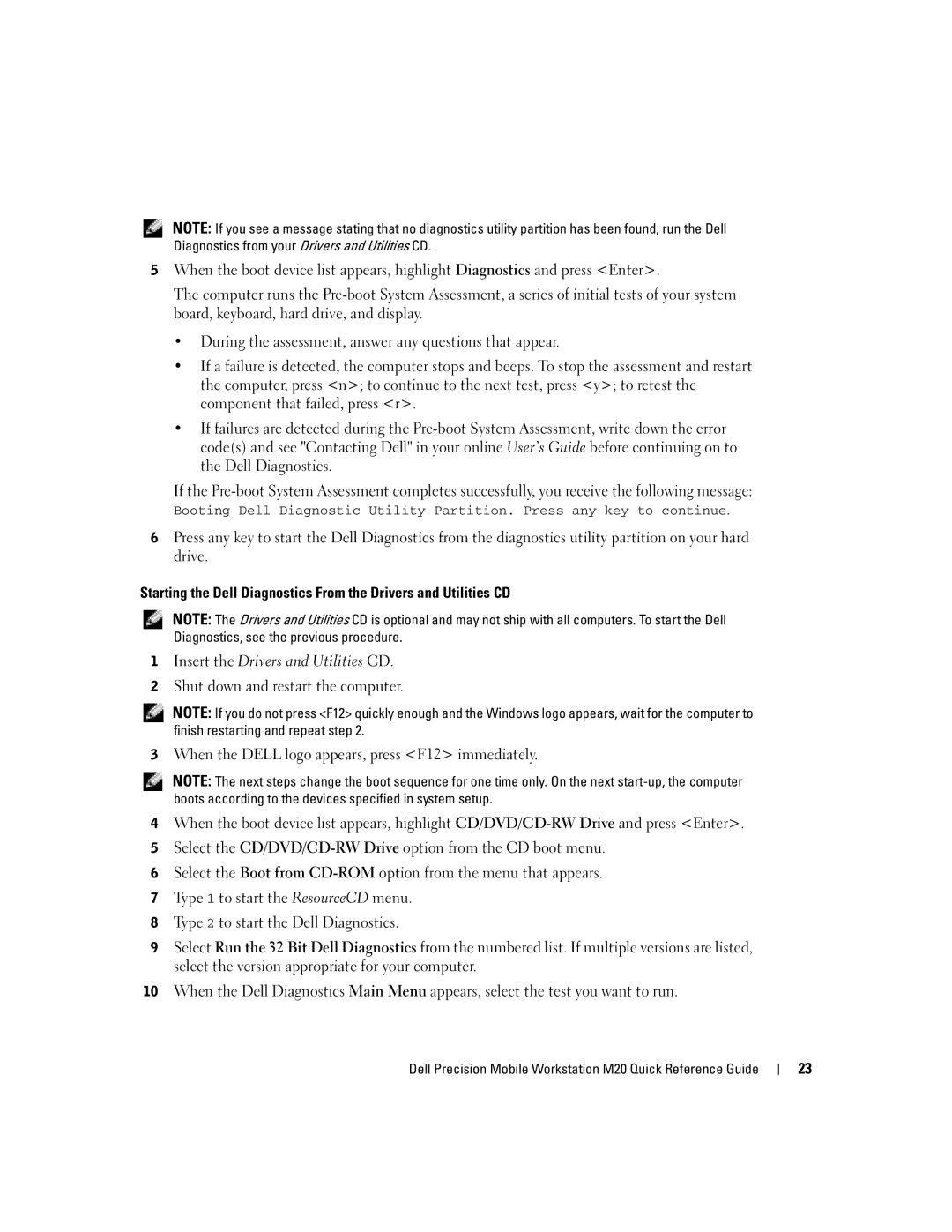 Dell manual Dell Precision Mobile Workstation M20 Quick Reference Guide 