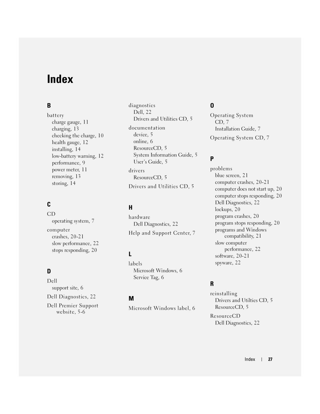 Dell Mobile Workstation M20 manual Index 