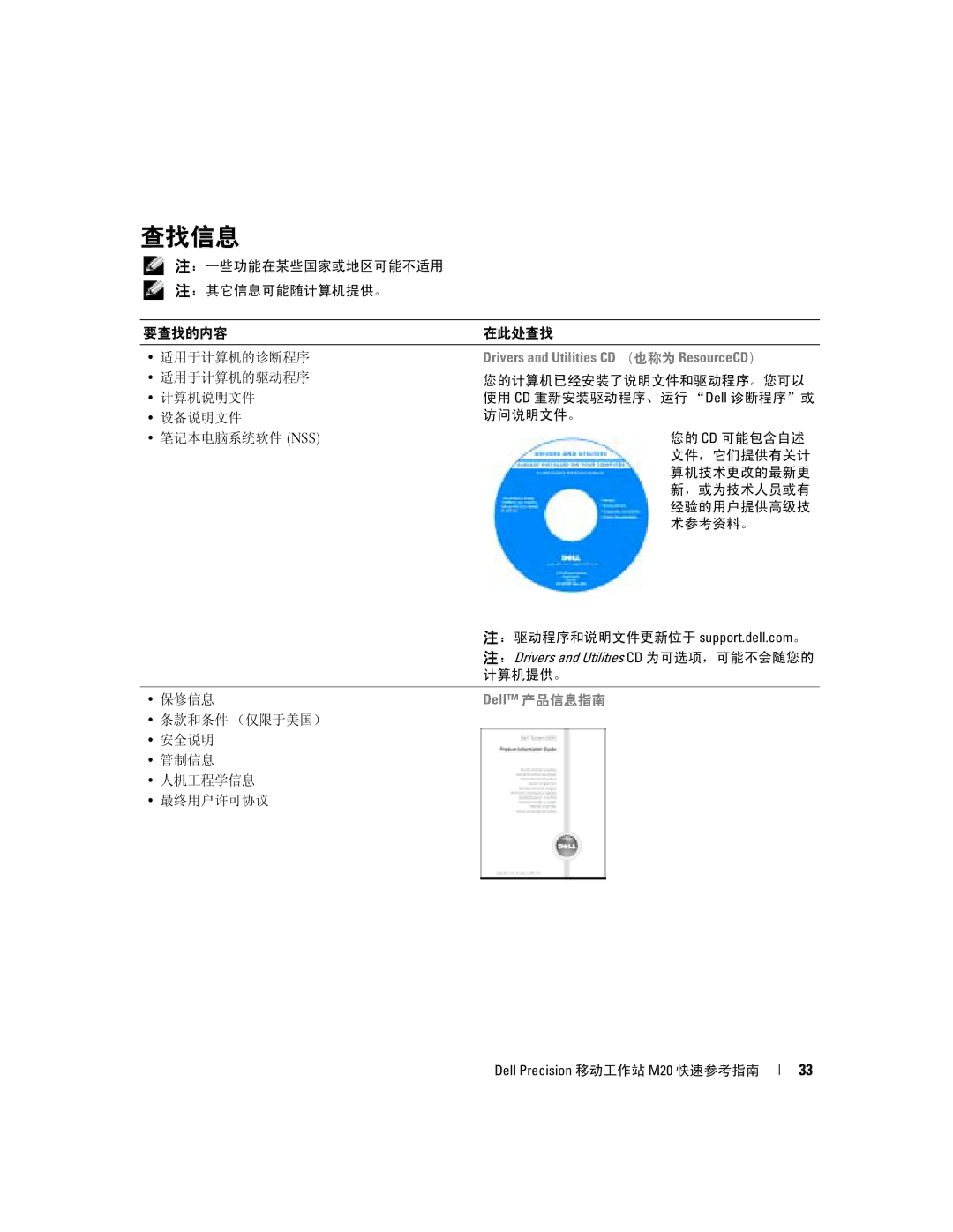 Dell Mobile Workstation M20 manual 查找信息 