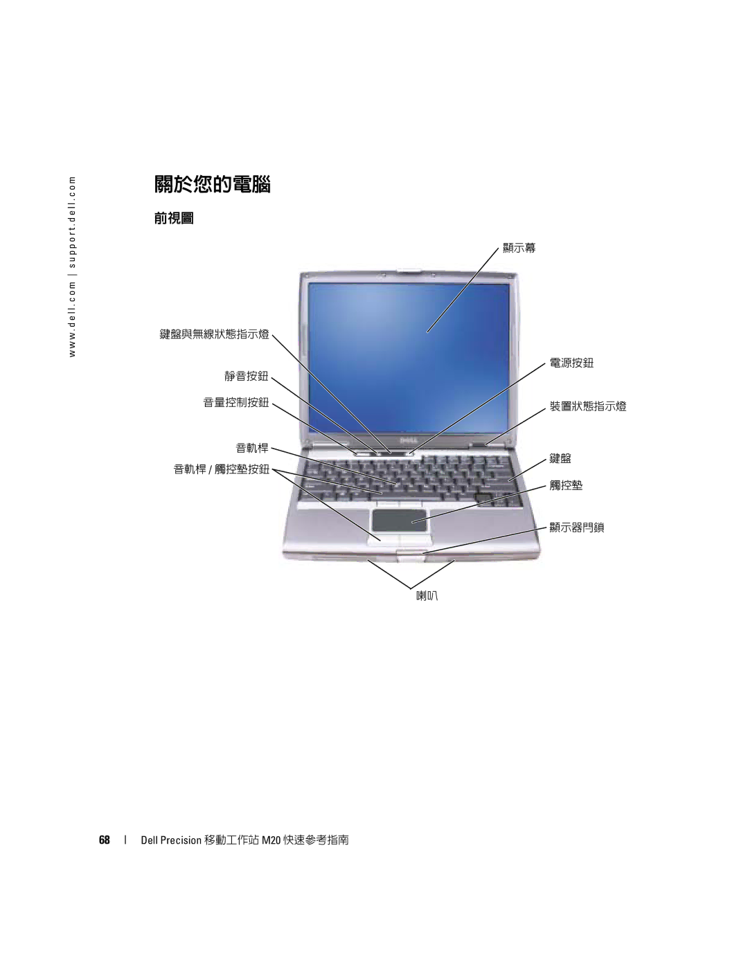 Dell Mobile Workstation M20 manual 關於您的電腦, 前視圖 