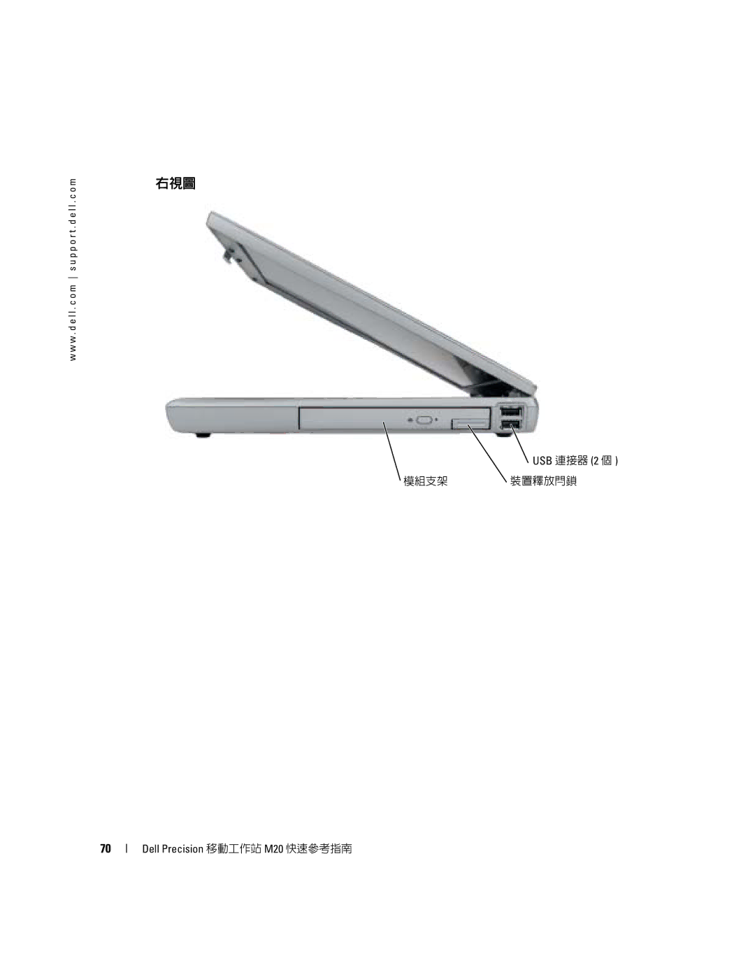 Dell Mobile Workstation M20 manual 右視圖 