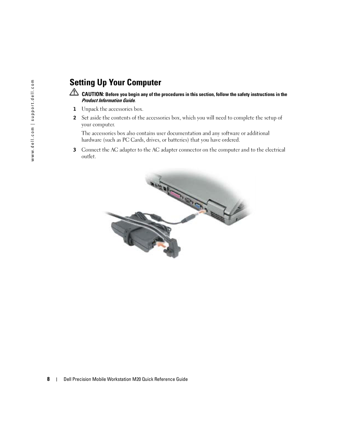 Dell Mobile Workstation M20 manual Setting Up Your Computer 