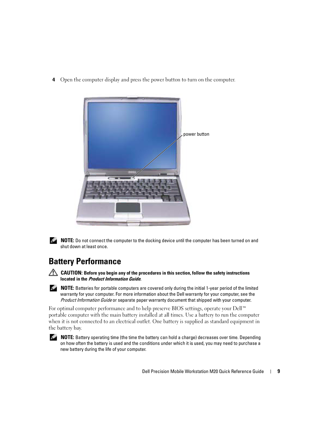 Dell Mobile Workstation M20 manual Battery Performance 