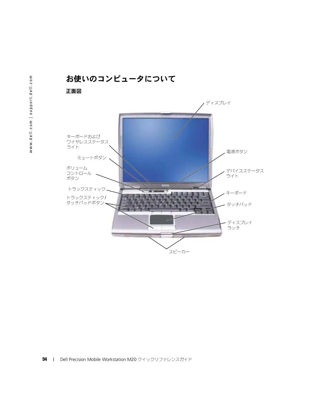 Dell Mobile Workstation M20 manual お使いのコンピュータについて, 正面図 