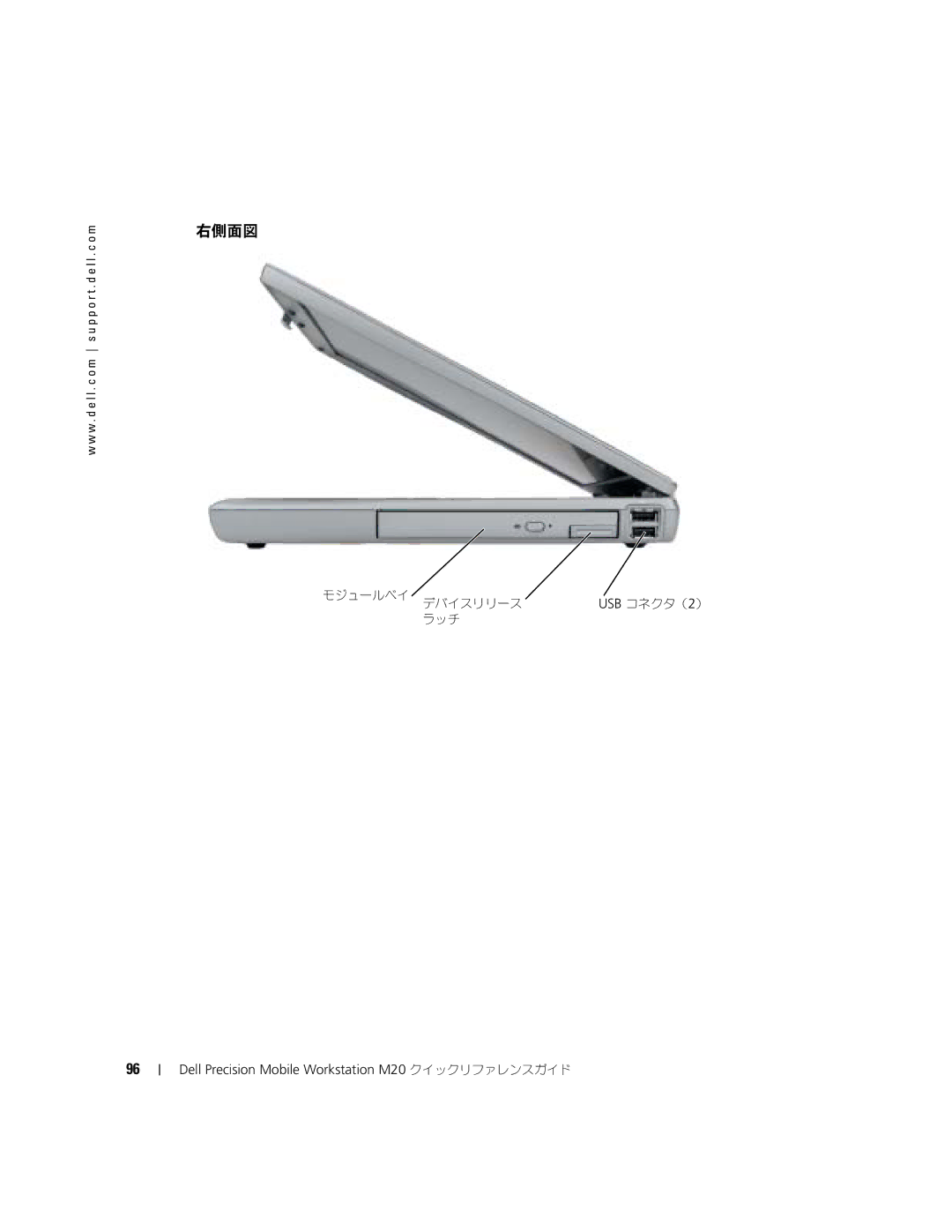 Dell Mobile Workstation M20 manual 右側面図 