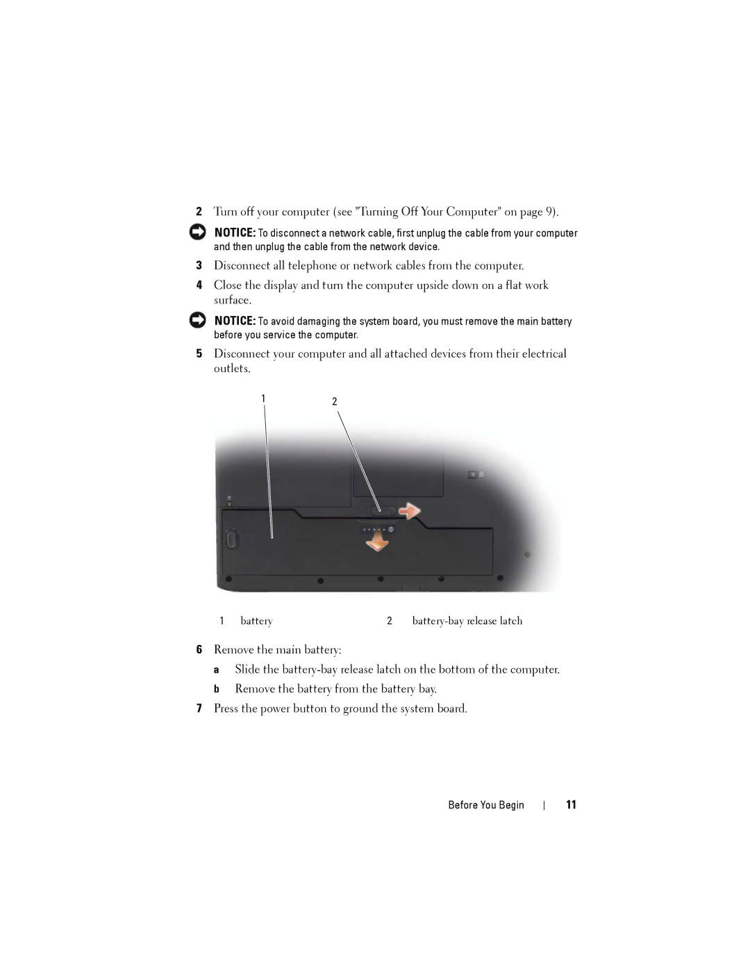 Dell Model PP06XA service manual Battery Battery-bay release latch 