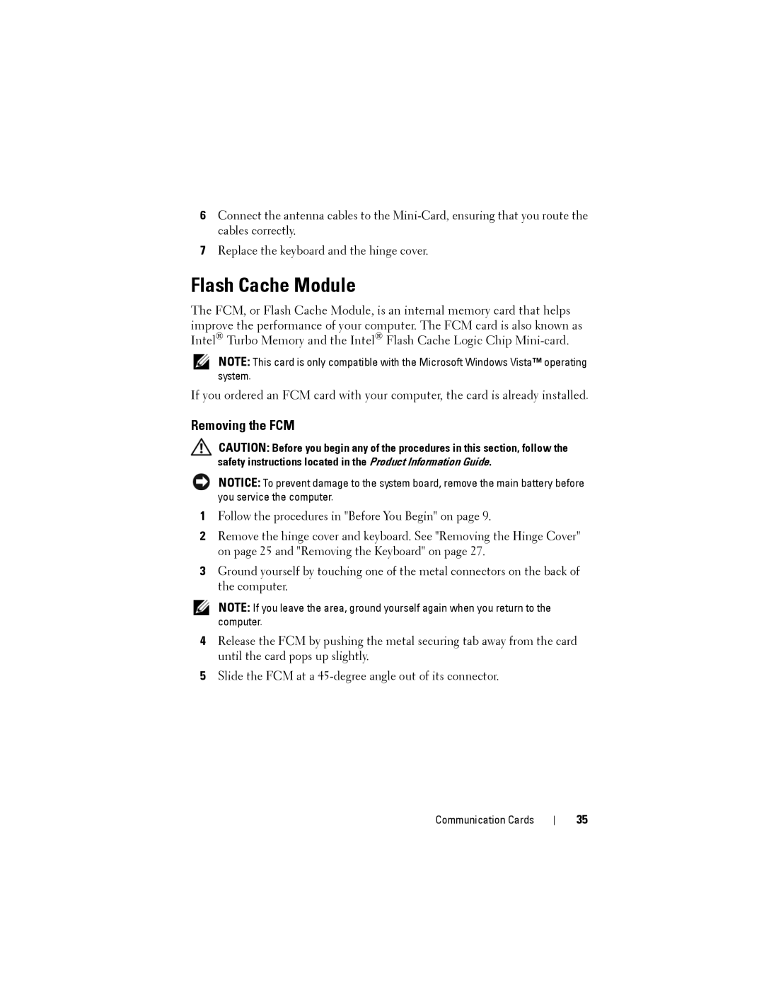 Dell Model PP06XA service manual Flash Cache Module, Removing the FCM 