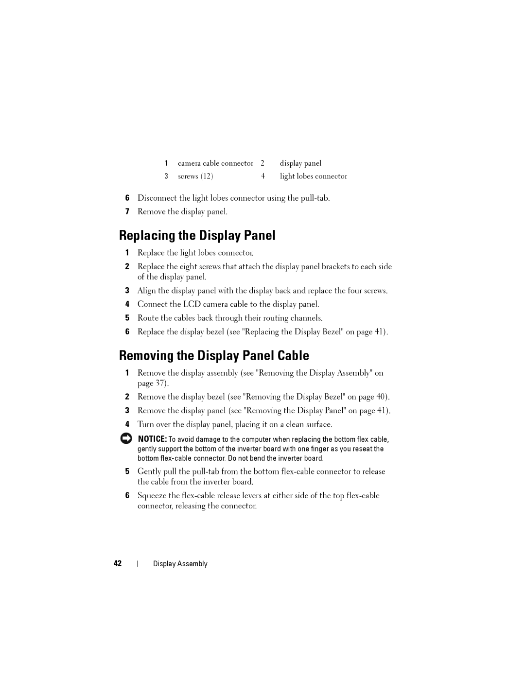 Dell Model PP06XA service manual Replacing the Display Panel, Removing the Display Panel Cable 