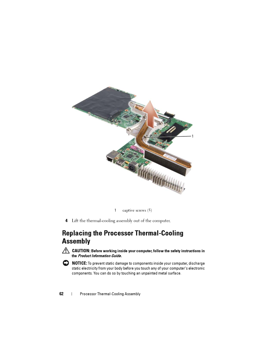 Dell Model PP06XA service manual Replacing the Processor Thermal-Cooling Assembly 