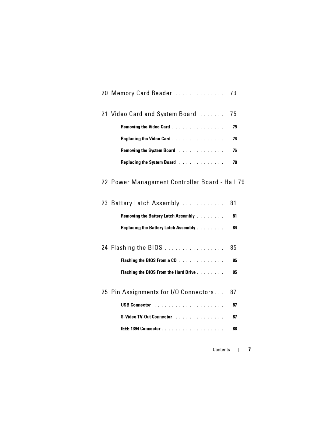 Dell Model PP06XA service manual Pin Assignments for I/O Connectors 