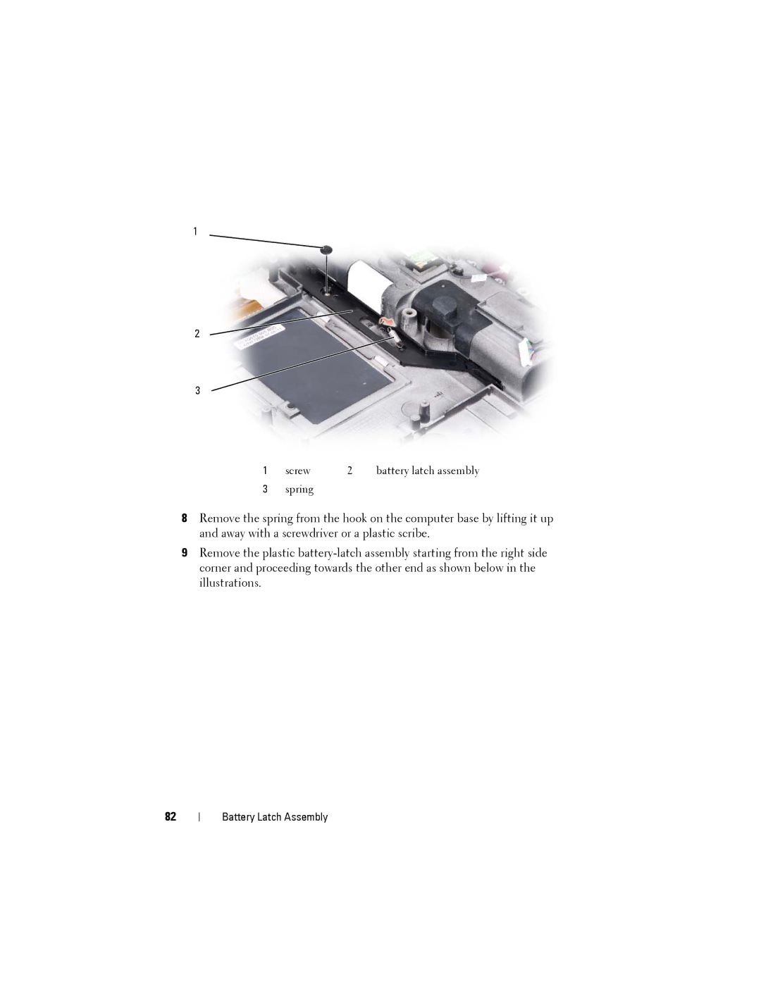 Dell Model PP06XA service manual Screw Battery latch assembly Spring 