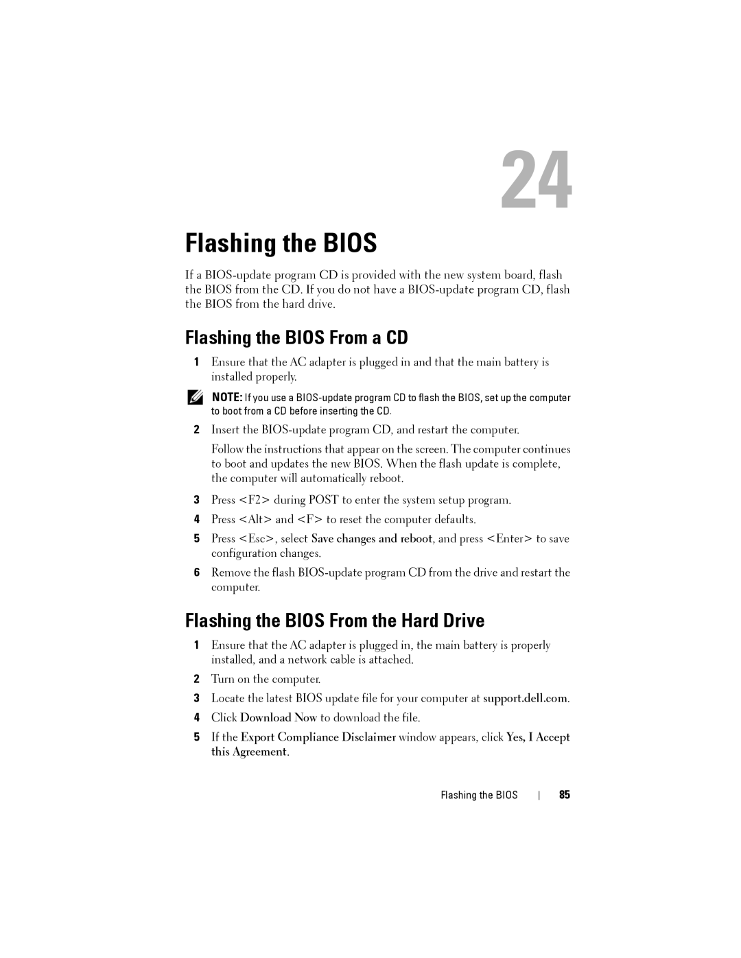 Dell Model PP06XA service manual Flashing the Bios From a CD, Flashing the Bios From the Hard Drive 