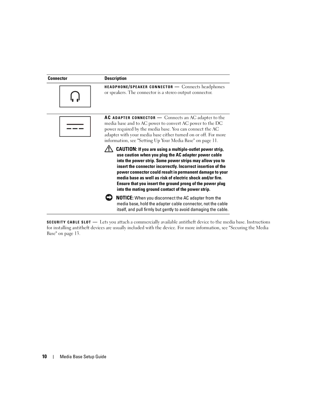 Dell Model PR09S setup guide ConnectorDescription 