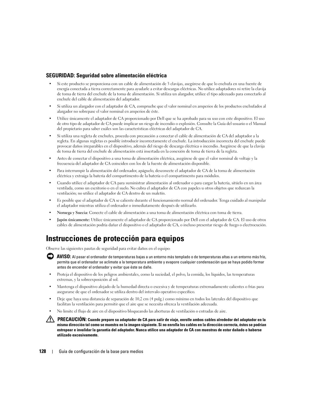 Dell Model PR09S Instrucciones de protección para equipos, Seguridad Seguridad sobre alimentación eléctrica, 128 