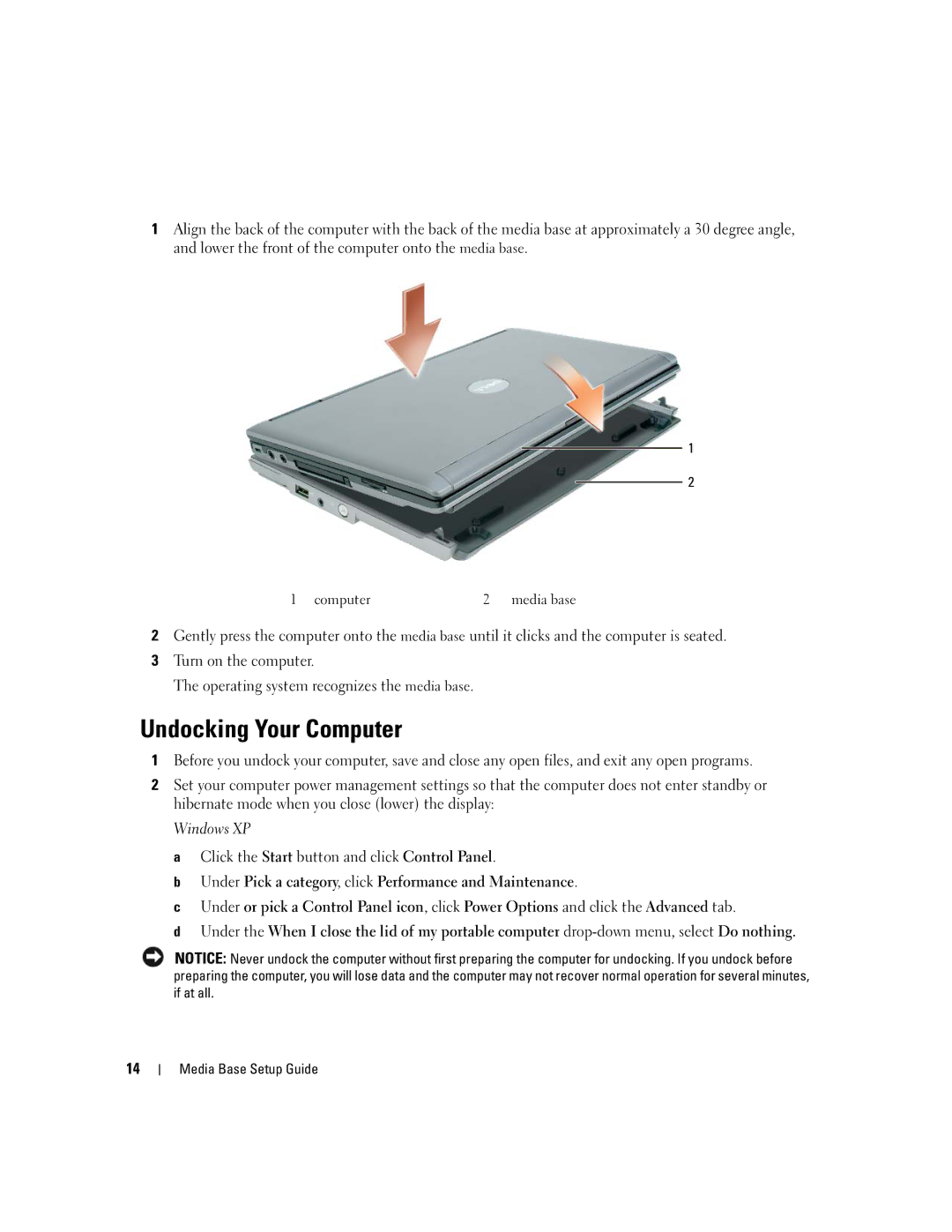 Dell Model PR09S setup guide Undocking Your Computer, Windows XP 