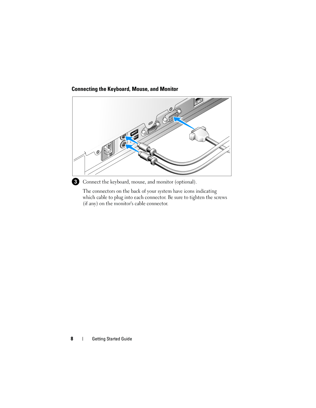 Dell MP148 manual Connecting the Keyboard, Mouse, and Monitor 