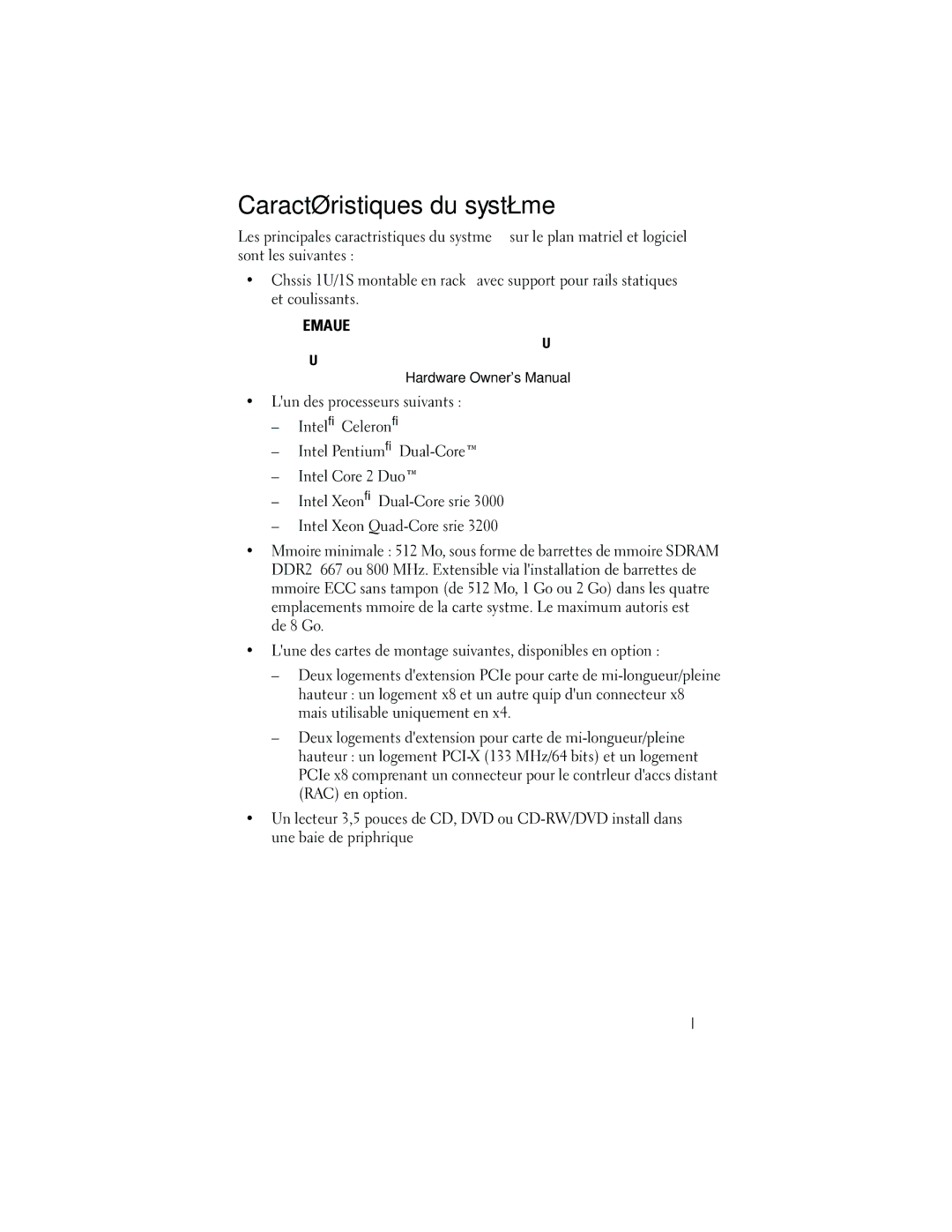 Dell MP148 manual Caractéristiques du système, Guide de mise en route 