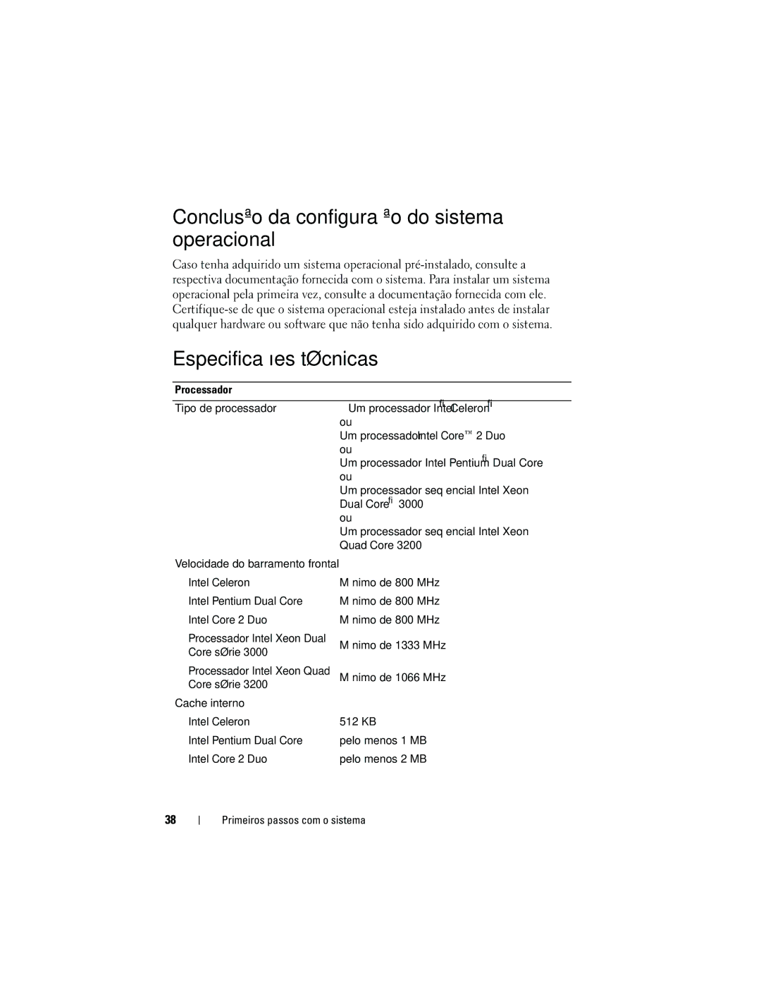 Dell MP148 manual Conclusão da configuração do sistema operacional, Especificações técnicas 