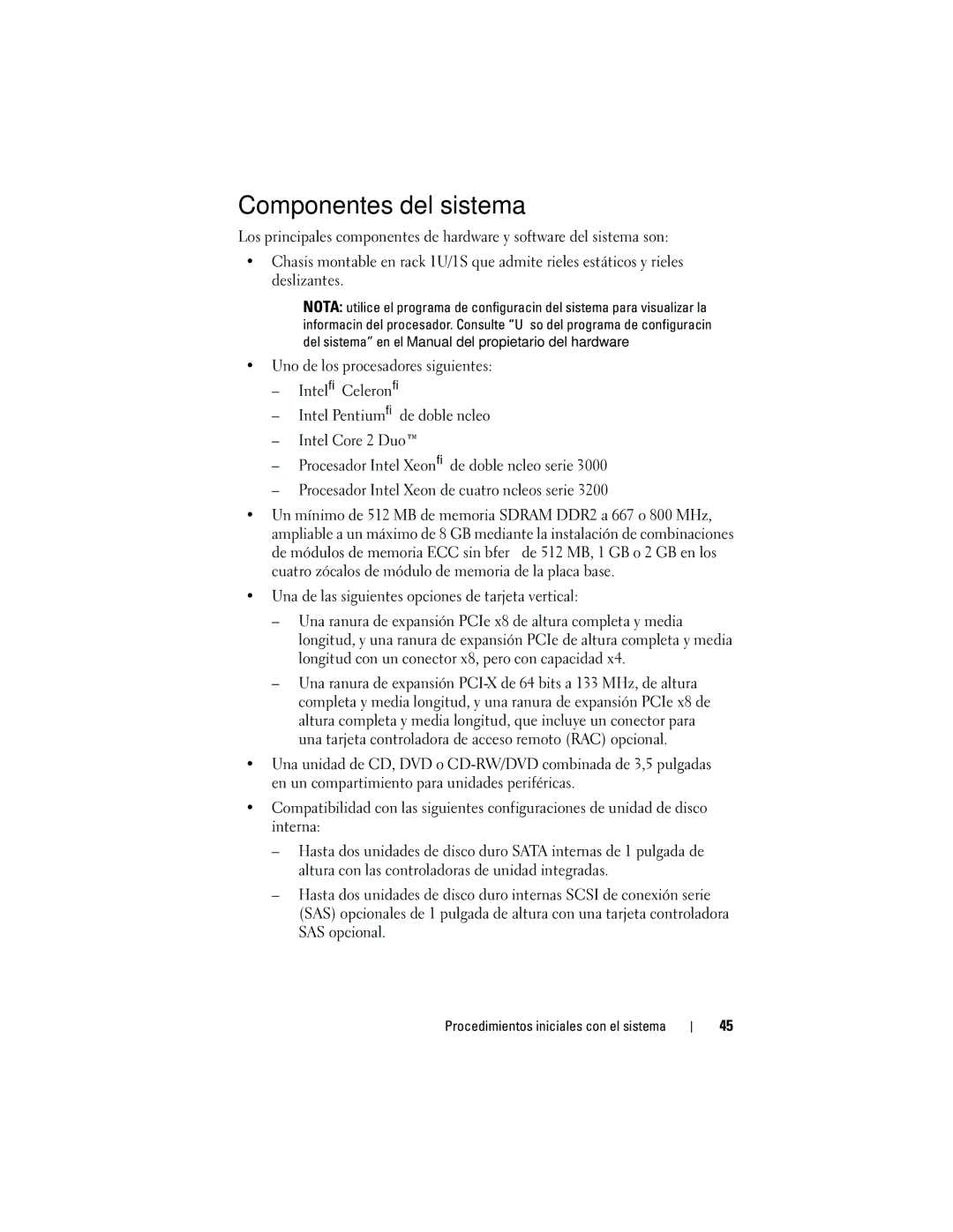 Dell MP148 manual Componentes del sistema, Procedimientos iniciales con el sistema 