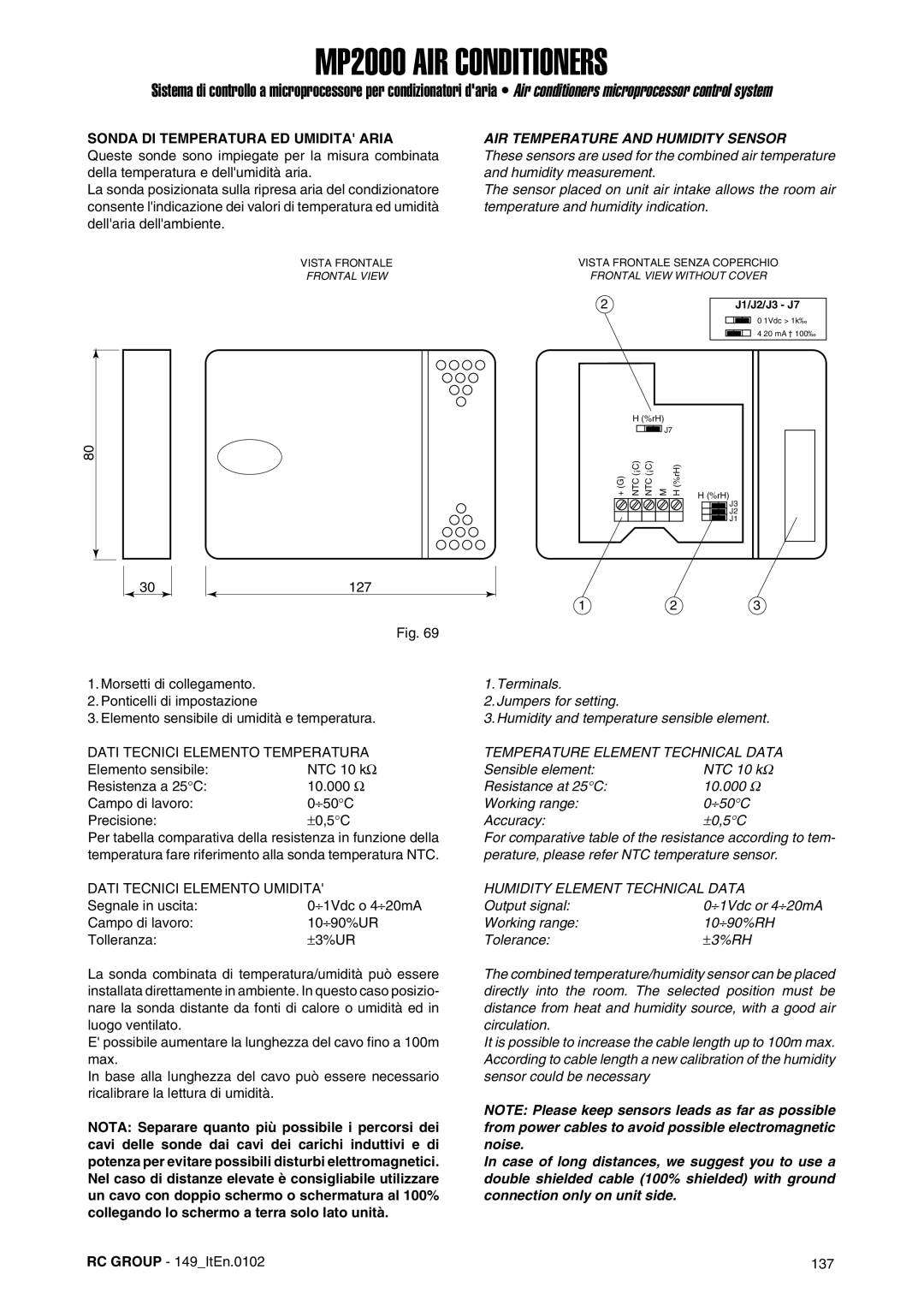 Dell MP2000 Sonda DI Temperatura ED Umidita Aria, AIR Temperature and Humidity Sensor, Temperature Element Technical Data 