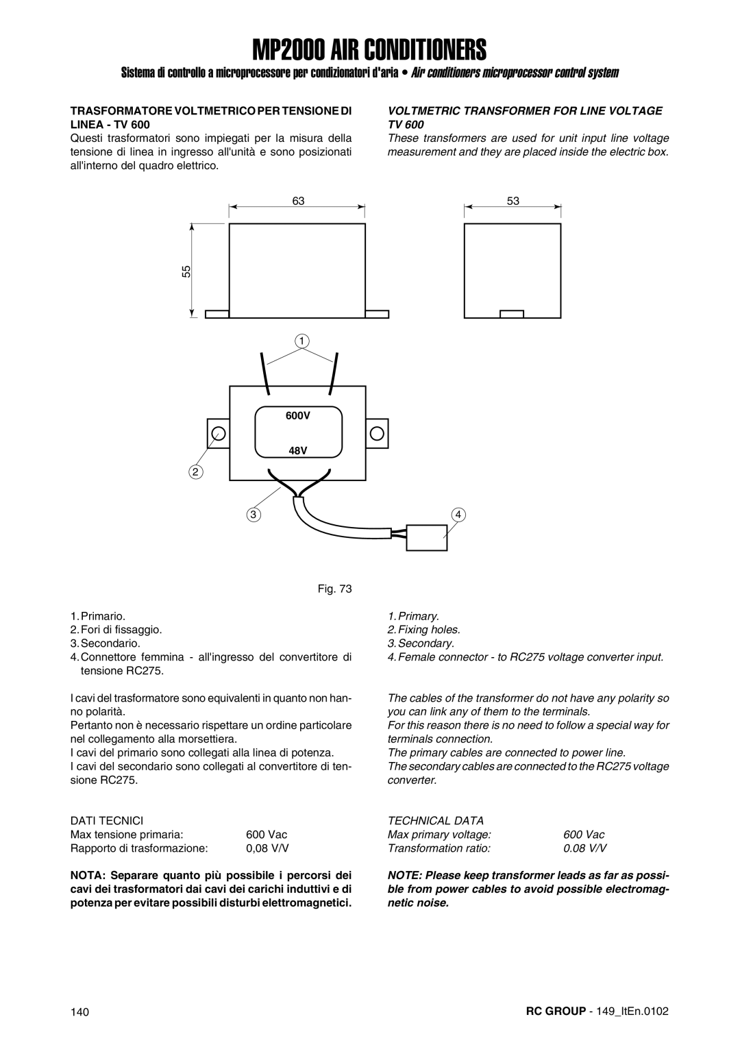 Dell MP2000 manual Trasformatore Voltmetrico PER Tensione DI Linea TV, Voltmetric Transformer for Line Voltage TV 