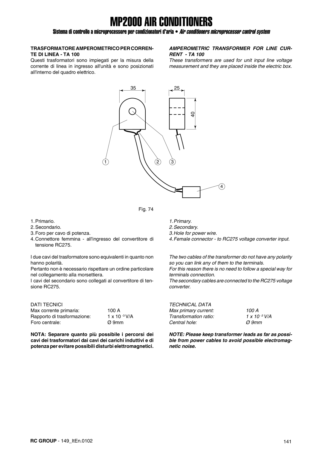 Dell MP2000 manual Trasformatore Amperometrico PER CORREN- TE DI Linea TA, Amperometric Transformer for Line CUR- Rent TA 