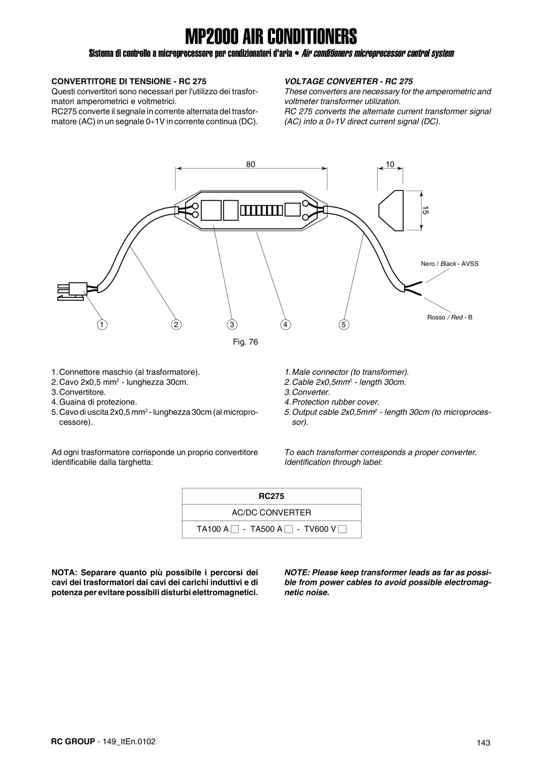 Dell MP2000 manual Convertitore DI Tensione RC, Voltage Converter RC, RC275, AC/DC Converter 