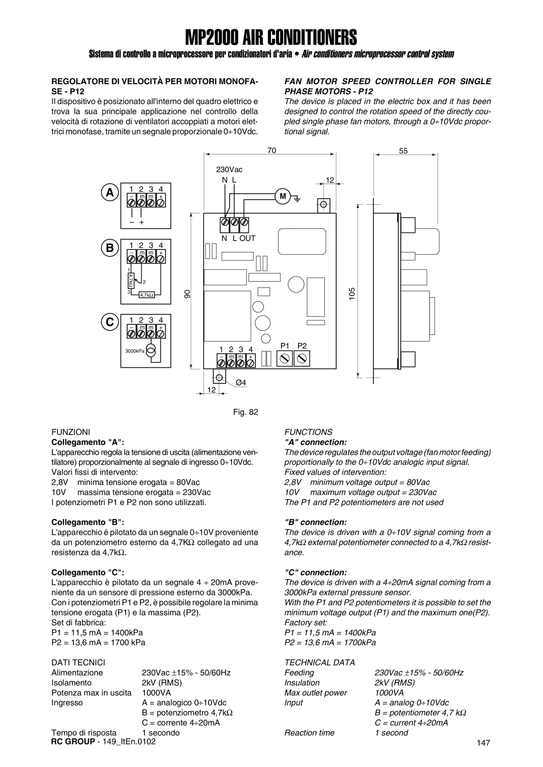 Dell MP2000 Regolatore DI Velocità PER Motori Monofa, FAN Motor Speed Controller for Single, Phase Motors P12, Connection 