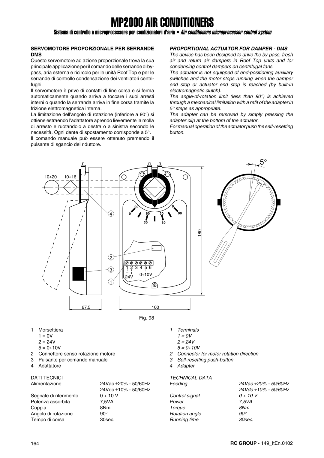 Dell MP2000 manual Servomotore Proporzionale PER Serrande DMS, Proportional Actuator for Damper DMS 