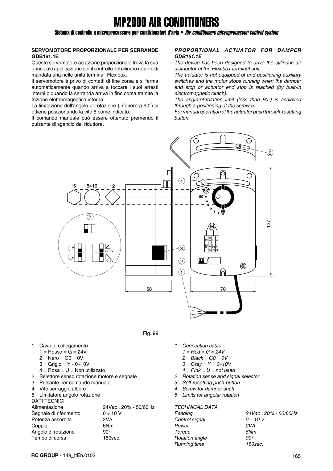 Dell MP2000 manual Servomotore Proporzionale PER Serrande GDB161.1E, Proportional Actuator for Damper GDB161.1E, 2VA 