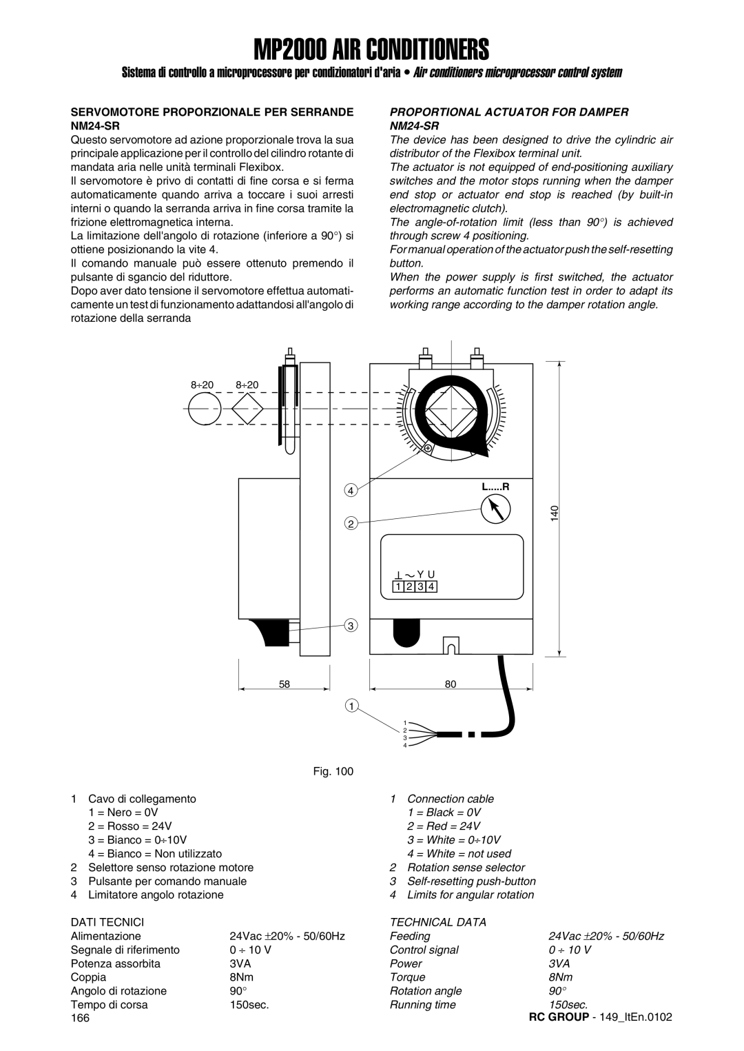 Dell MP2000 manual Servomotore Proporzionale PER Serrande NM24-SR, Proportional Actuator for Damper NM24-SR, 3VA 