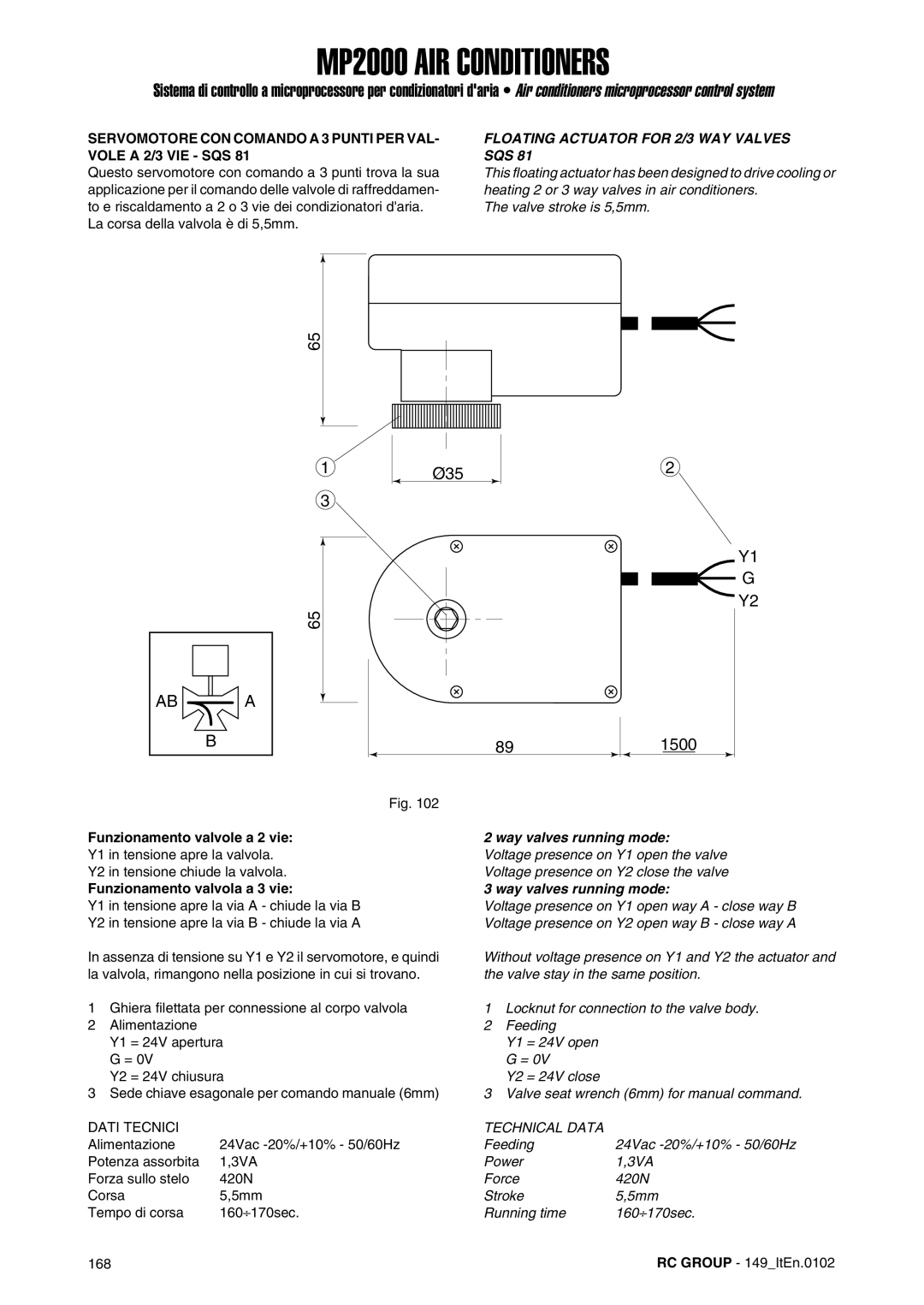 Dell MP2000 manual Floating Actuator for 2/3 WAY Valves SQS, Funzionamento valvole a 2 vie, Funzionamento valvola a 3 vie 