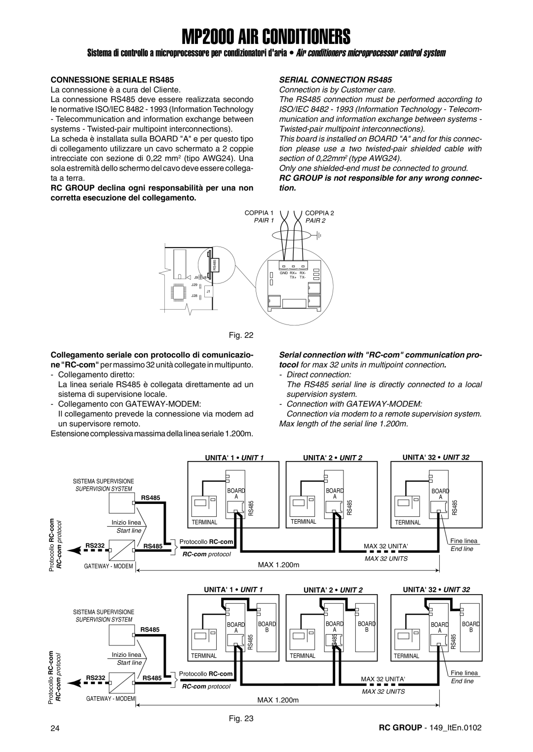 Dell MP2000 manual Connessione Seriale RS485, La connessione è a cura del Cliente, Serial Connection RS485 