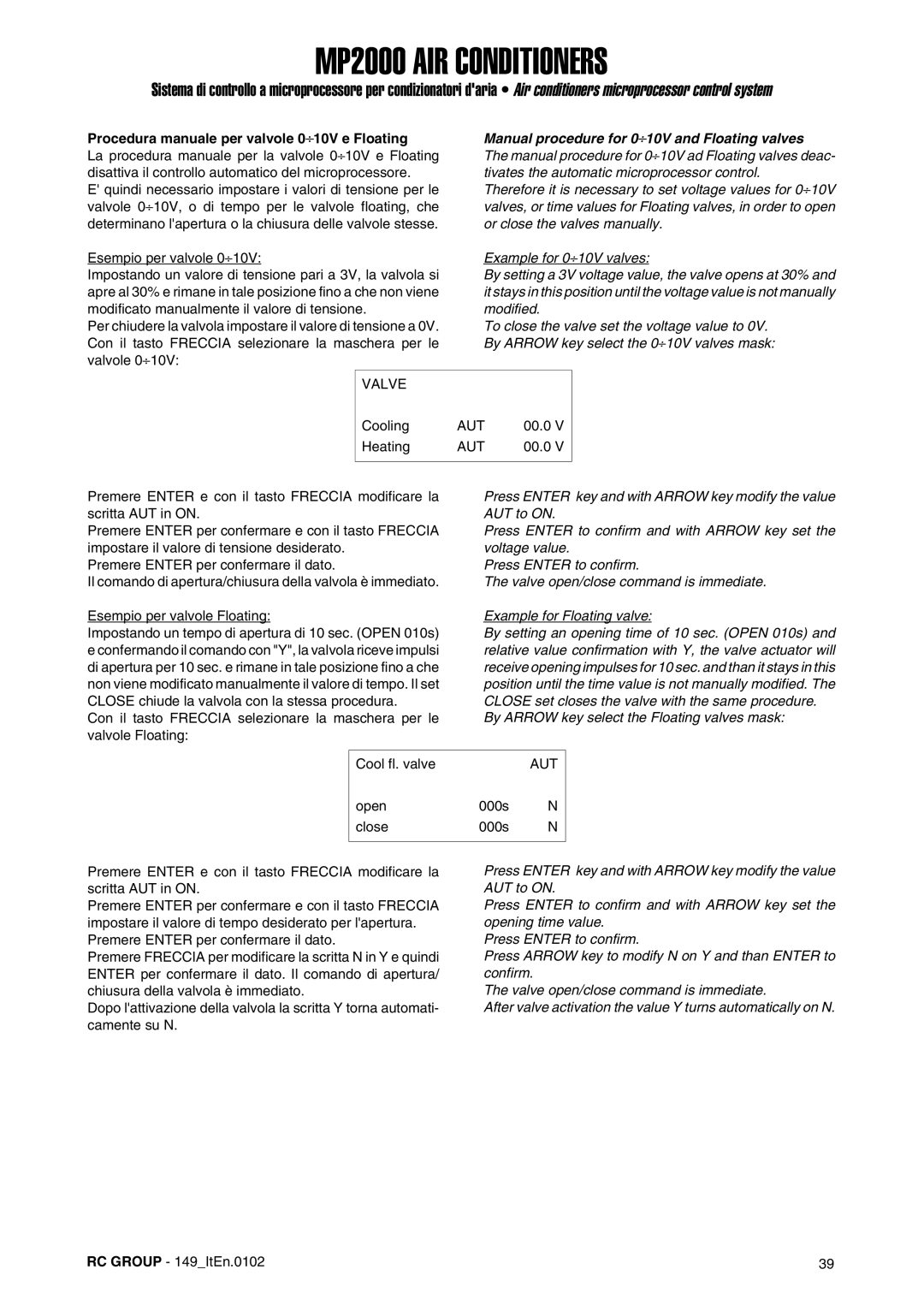 Dell MP2000 Procedura manuale per valvole 0⎟10V e Floating, Manual procedure for 0⎟10V and Floating valves, Valve 