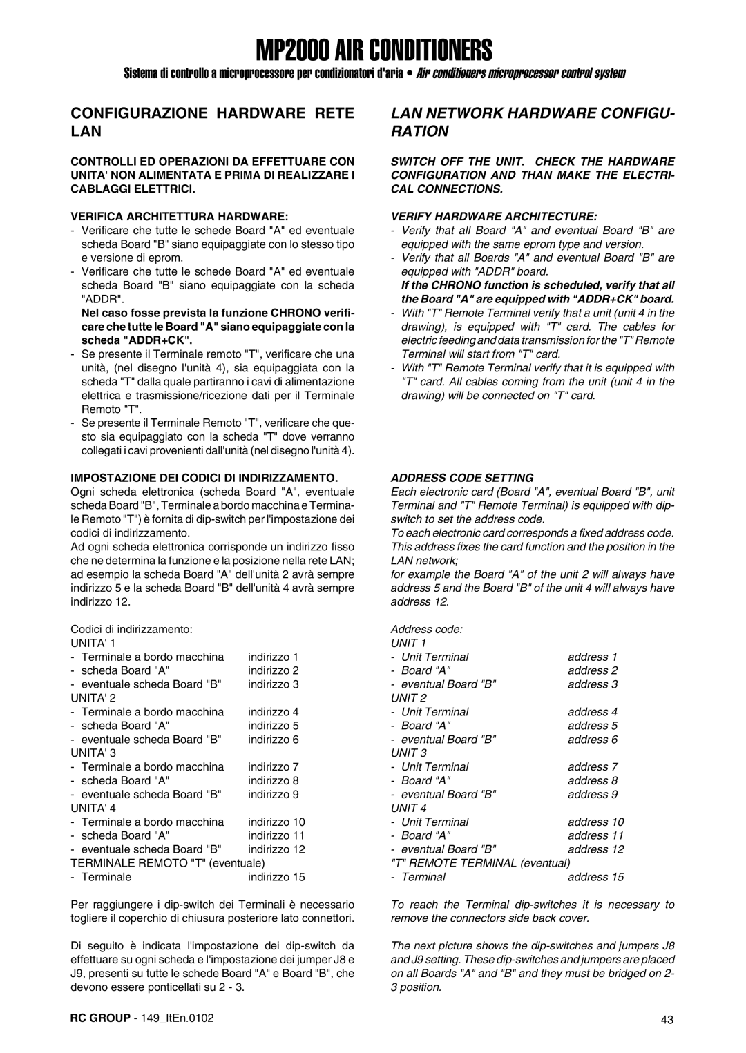 Dell MP2000 manual Configurazione Hardware Rete LAN, LAN Network Hardware CONFIGU- Ration, Address Code Setting, Unit 