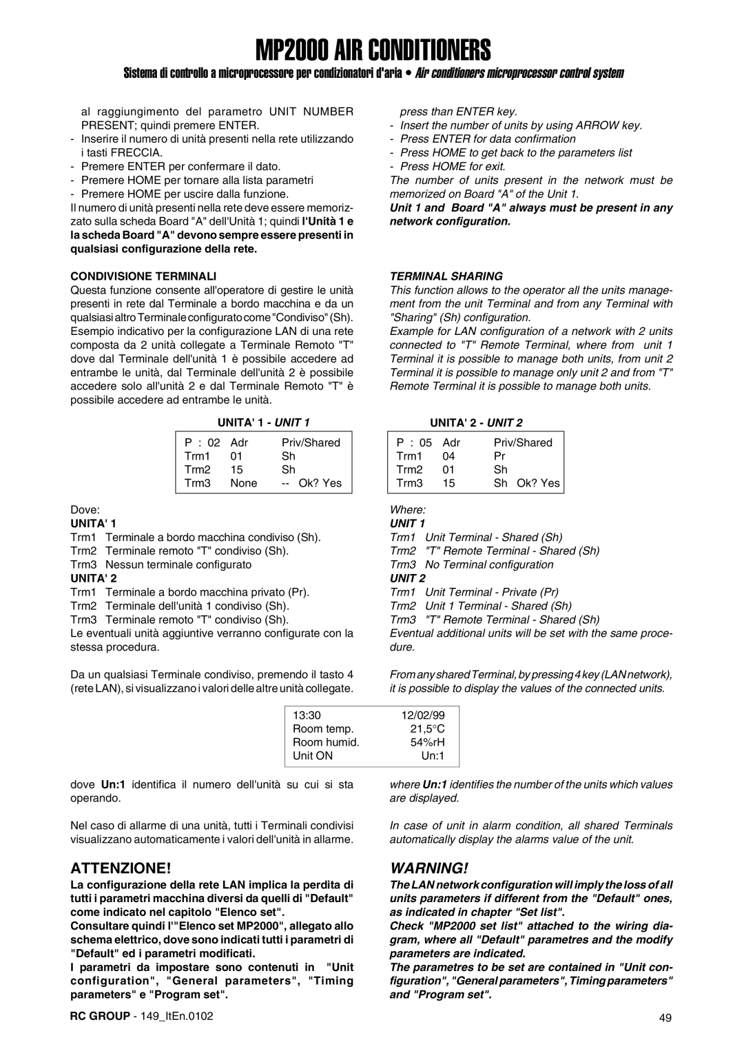 Dell MP2000 manual Attenzione, Terminal Sharing 