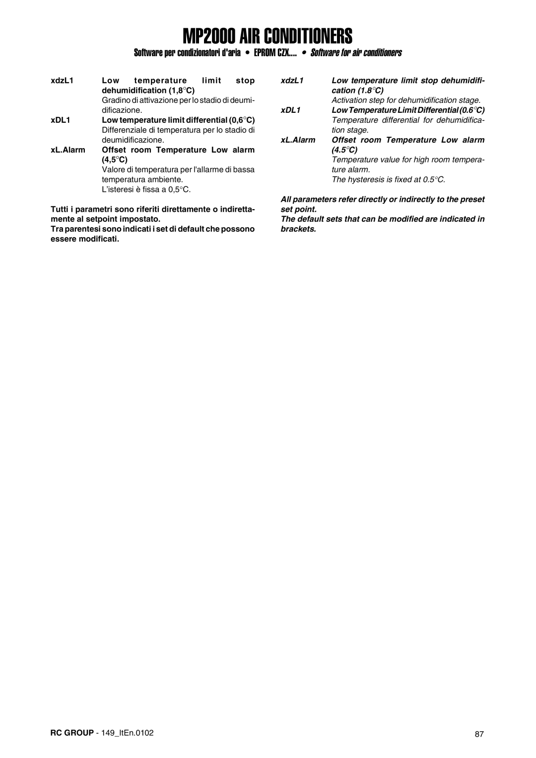 Dell MP2000 manual Temperature differential for dehumidifica, Tion stage, Ture alarm, Hysteresis is fixed at 0.5C 