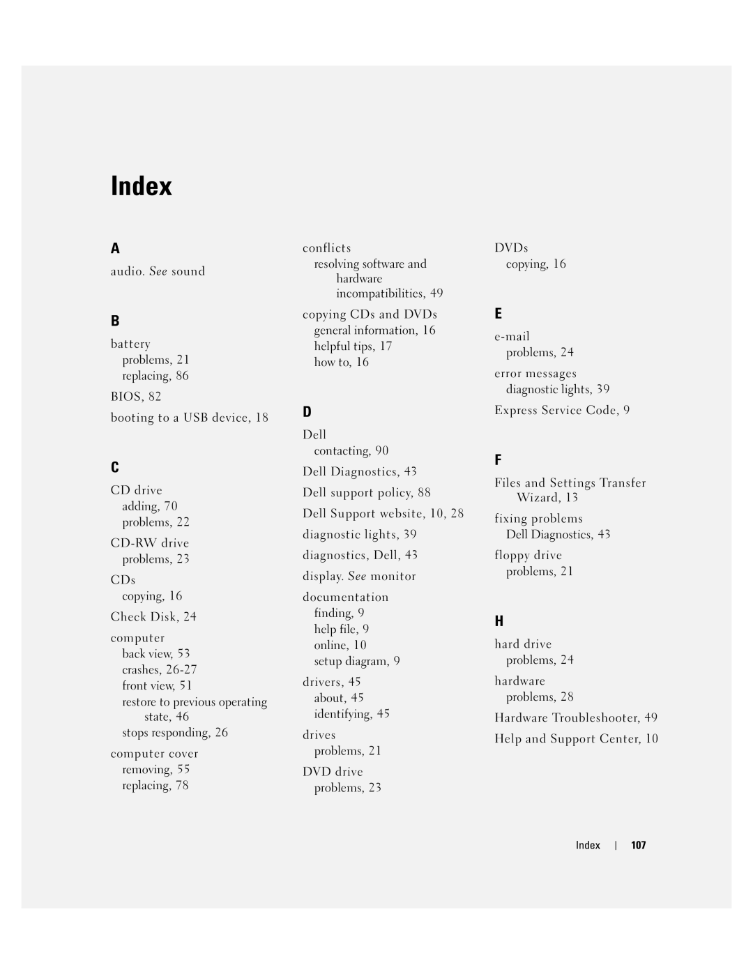 Dell DMC, MTC2, G7279 manual Index 107 