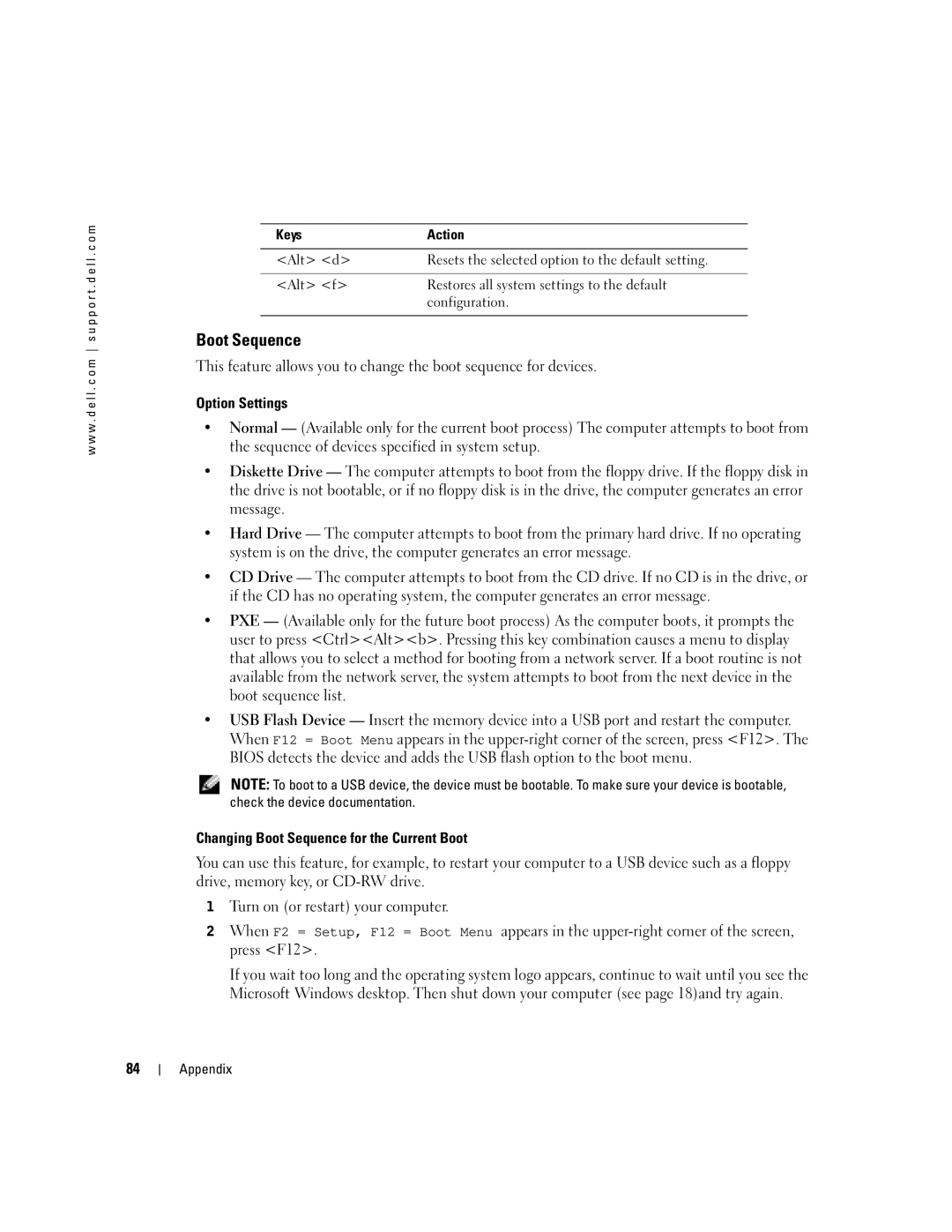 Dell MTC2, G7279, DMC manual Option Settings, Changing Boot Sequence for the Current Boot 