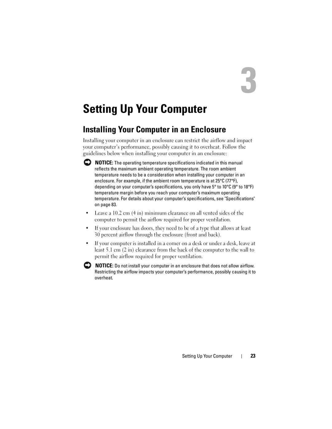 Dell MTG owner manual Setting Up Your Computer, Installing Your Computer in an Enclosure 