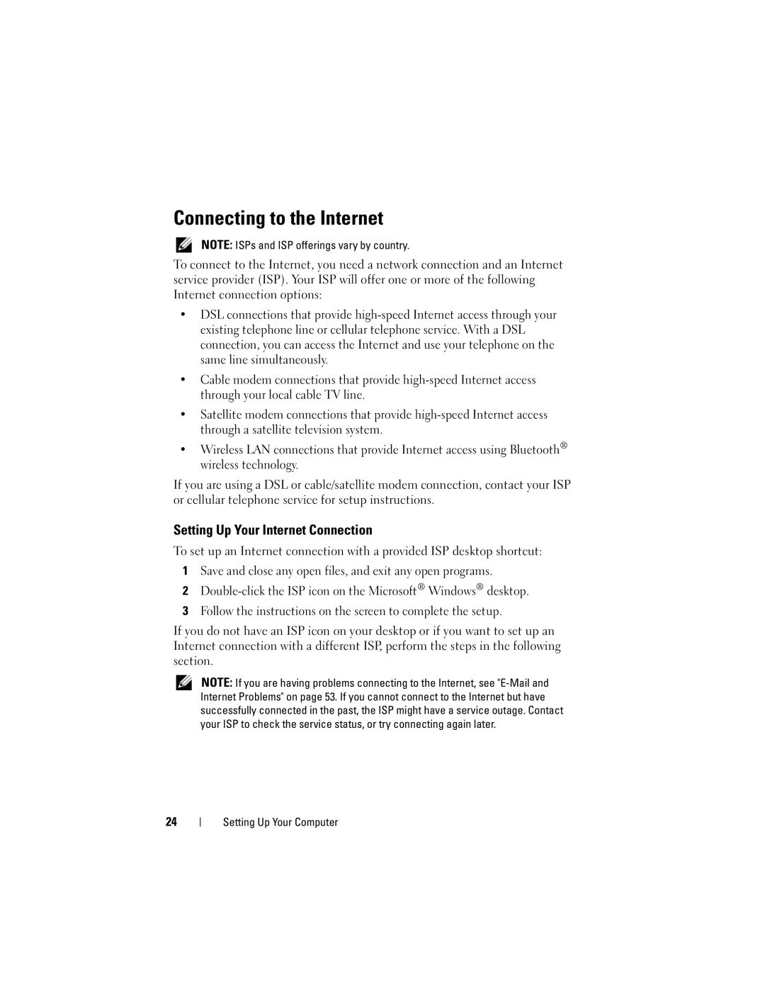 Dell MTG owner manual Connecting to the Internet, Setting Up Your Internet Connection 