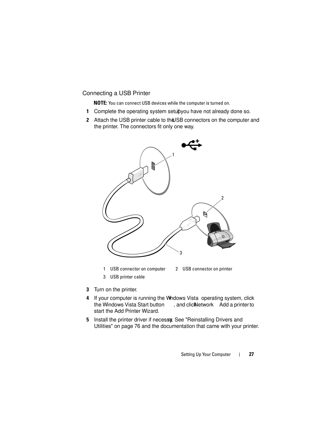 Dell MTG owner manual Connecting a USB Printer 