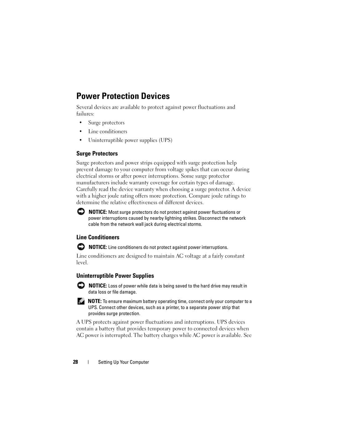 Dell MTG owner manual Power Protection Devices, Surge Protectors, Line Conditioners, Uninterruptible Power Supplies 