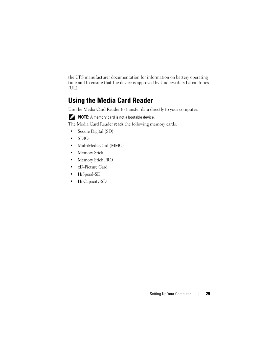 Dell MTG owner manual Using the Media Card Reader, Sdio 