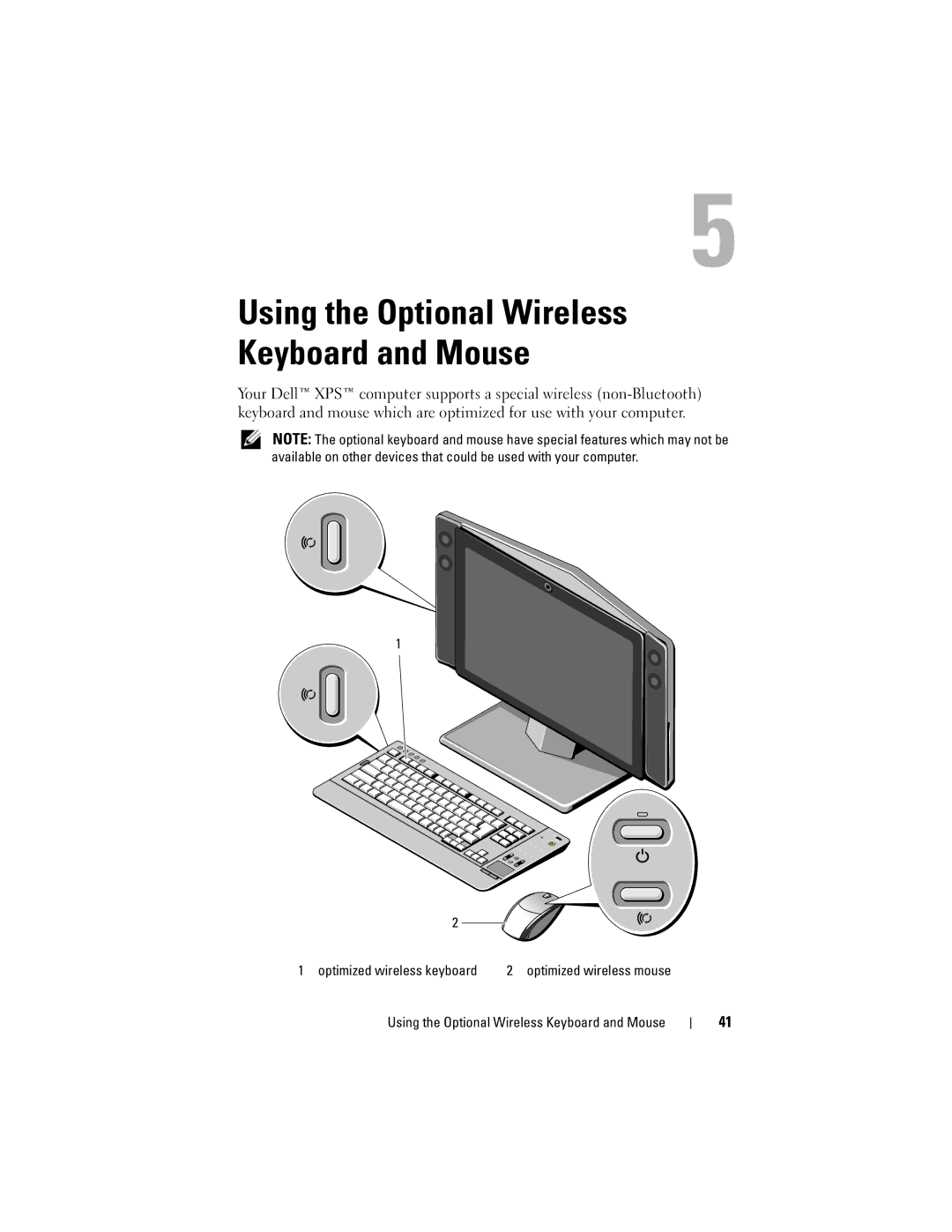 Dell MTG owner manual Using the Optional Wireless Keyboard and Mouse 