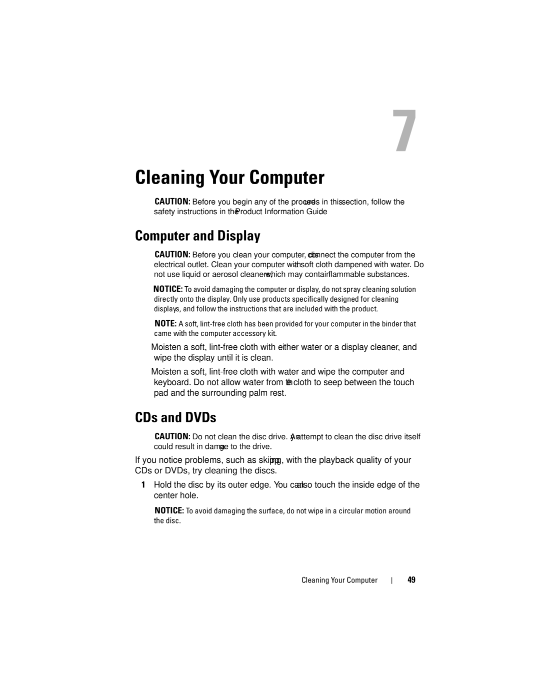 Dell MTG owner manual Cleaning Your Computer, Computer and Display, CDs and DVDs 