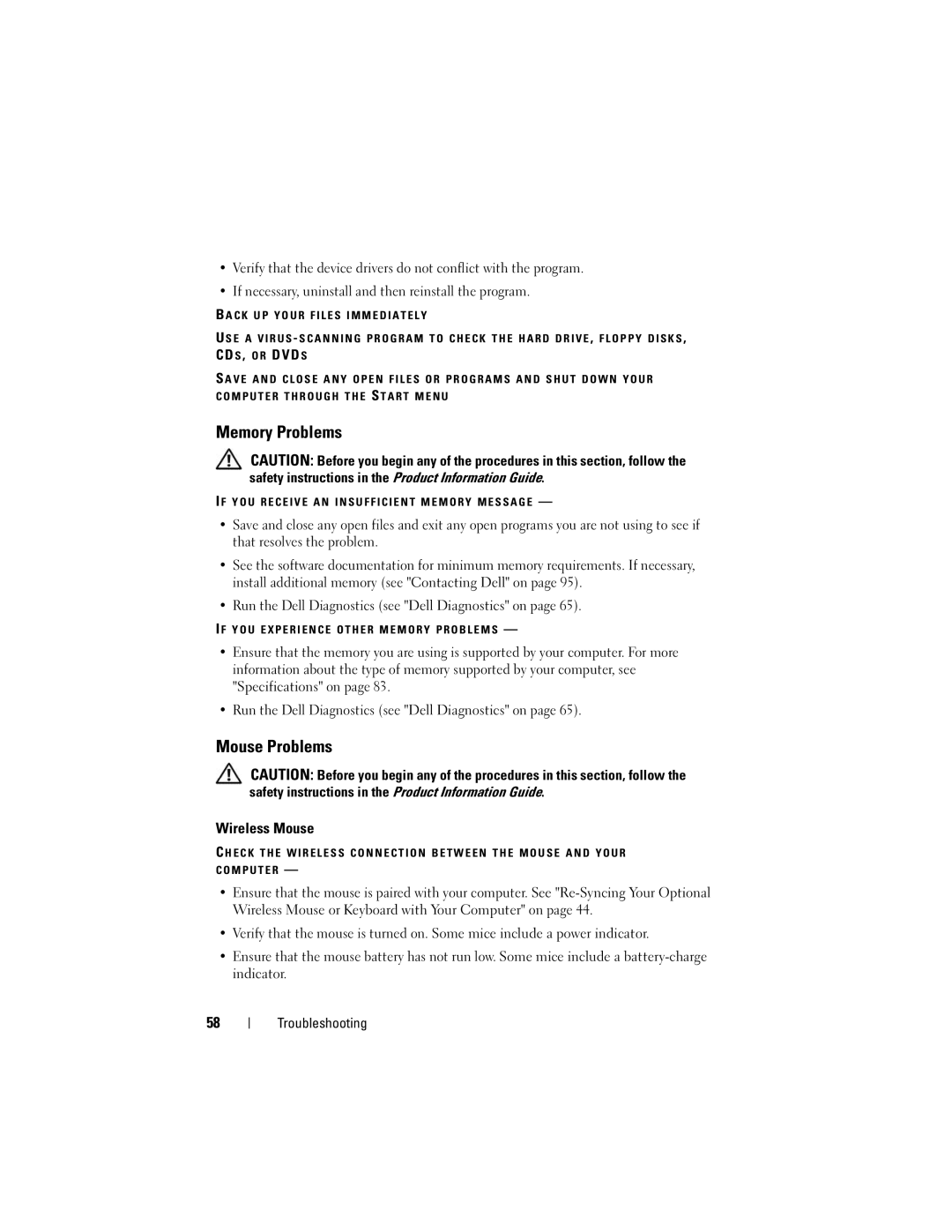 Dell MTG owner manual Memory Problems, Mouse Problems, Wireless Mouse 