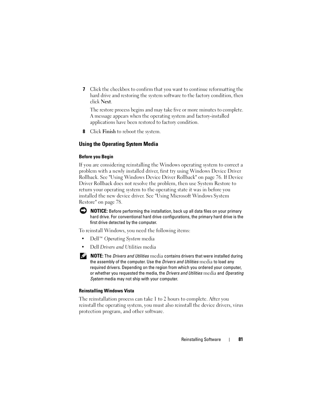 Dell MTG owner manual Using the Operating System Media 