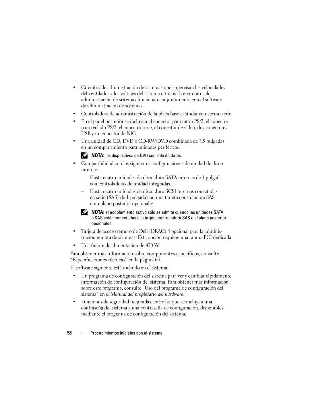 Dell MVT01, JU892 manual Nota los dispositivos de DVD son sólo de datos 