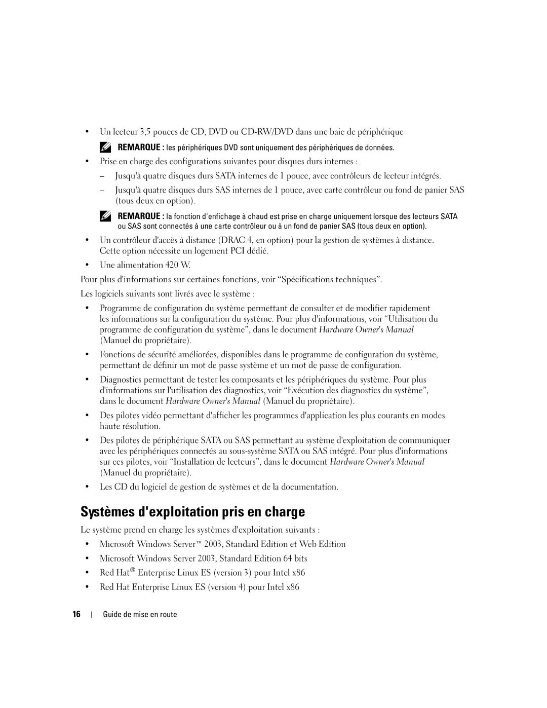 Dell MVT01 manual Systèmes dexploitation pris en charge 